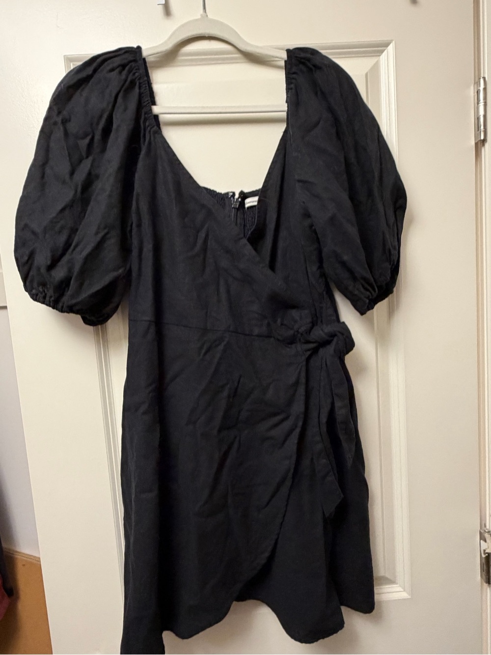 Abercrombie & Fitch Black Puff Sleeve Wrap Mini Dress